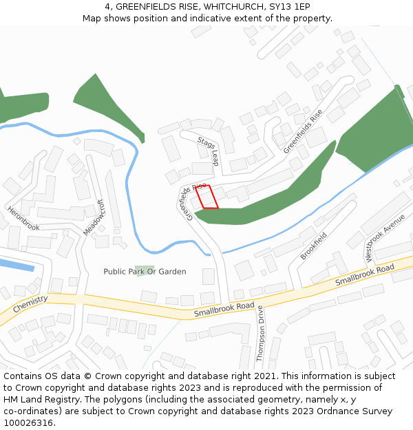 4, GREENFIELDS RISE, WHITCHURCH, SY13 1EP: Location map and indicative extent of plot