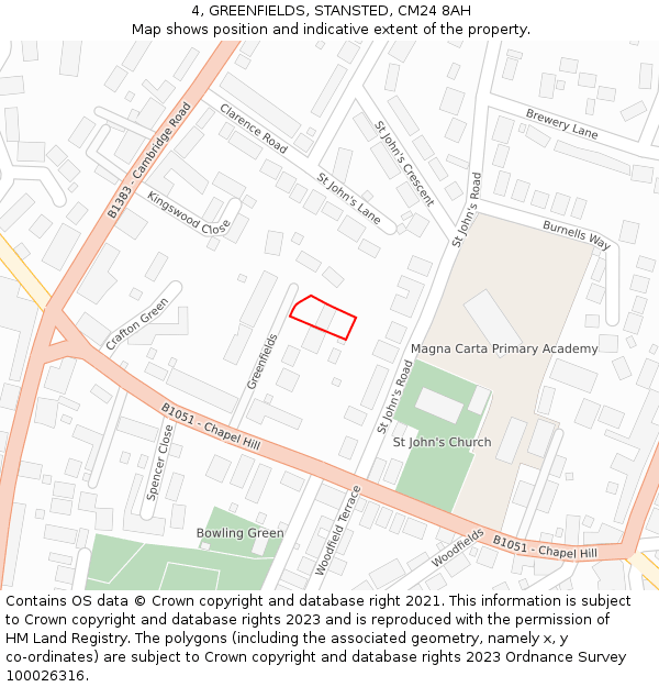 4, GREENFIELDS, STANSTED, CM24 8AH: Location map and indicative extent of plot