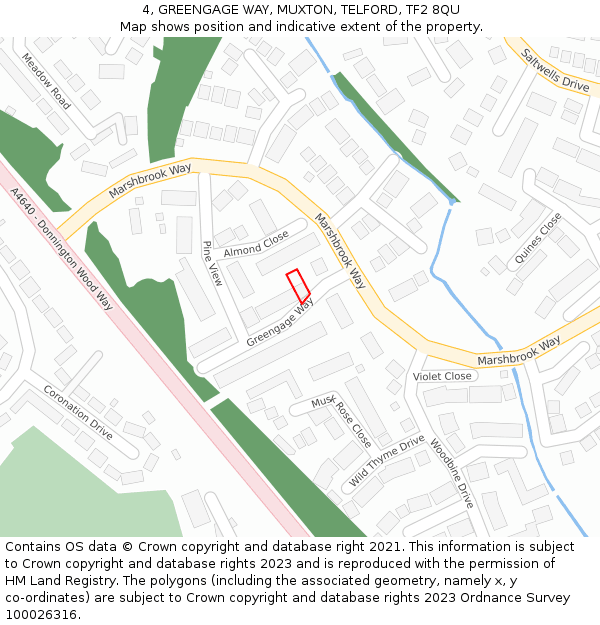 4, GREENGAGE WAY, MUXTON, TELFORD, TF2 8QU: Location map and indicative extent of plot