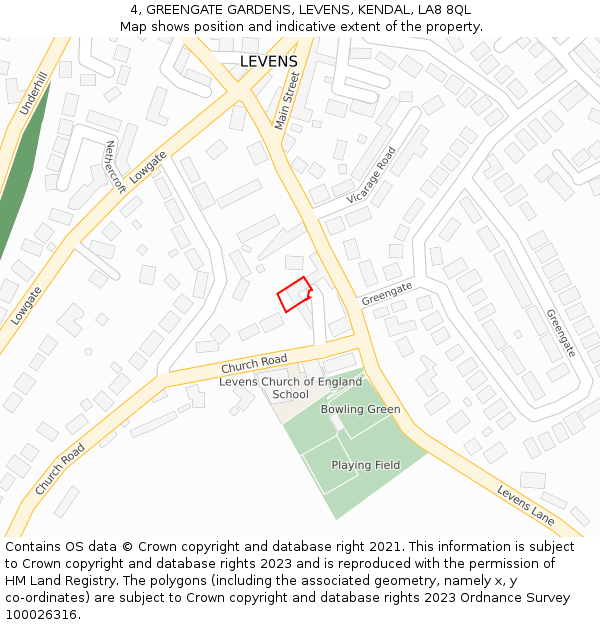 4, GREENGATE GARDENS, LEVENS, KENDAL, LA8 8QL: Location map and indicative extent of plot