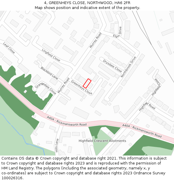 4, GREENHEYS CLOSE, NORTHWOOD, HA6 2FR: Location map and indicative extent of plot