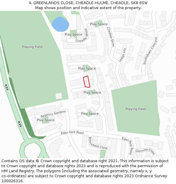 4, GREENLANDS CLOSE, CHEADLE HULME, CHEADLE, SK8 6SW: Location map and indicative extent of plot