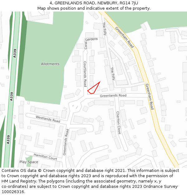 4, GREENLANDS ROAD, NEWBURY, RG14 7JU: Location map and indicative extent of plot