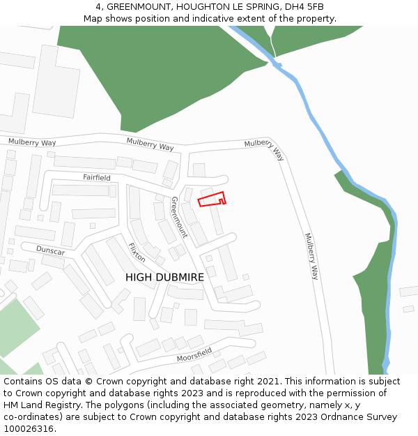 4, GREENMOUNT, HOUGHTON LE SPRING, DH4 5FB: Location map and indicative extent of plot