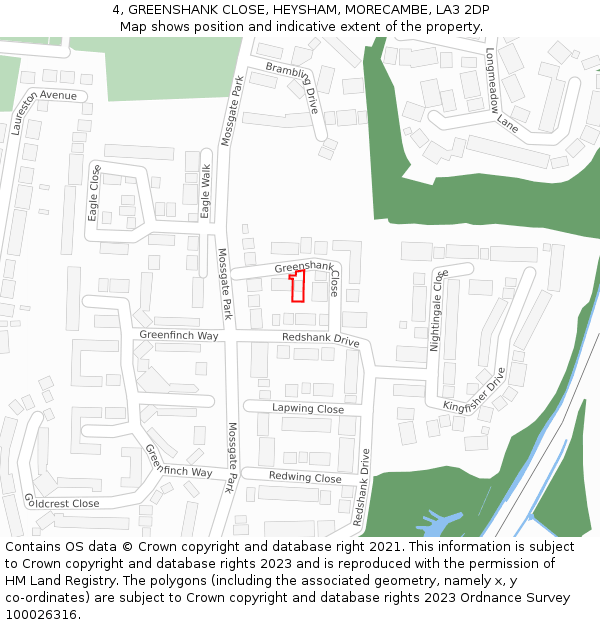 4, GREENSHANK CLOSE, HEYSHAM, MORECAMBE, LA3 2DP: Location map and indicative extent of plot