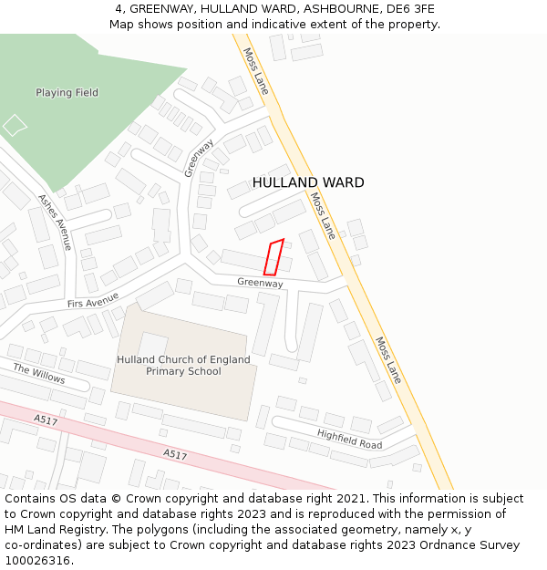 4, GREENWAY, HULLAND WARD, ASHBOURNE, DE6 3FE: Location map and indicative extent of plot