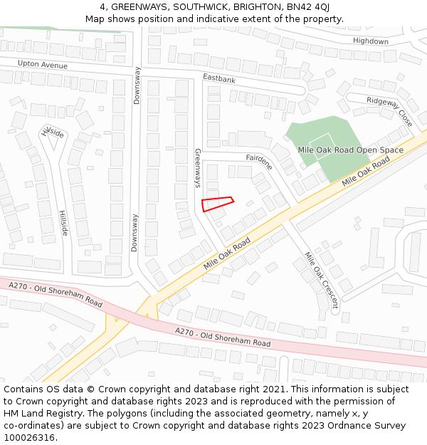 4, GREENWAYS, SOUTHWICK, BRIGHTON, BN42 4QJ: Location map and indicative extent of plot