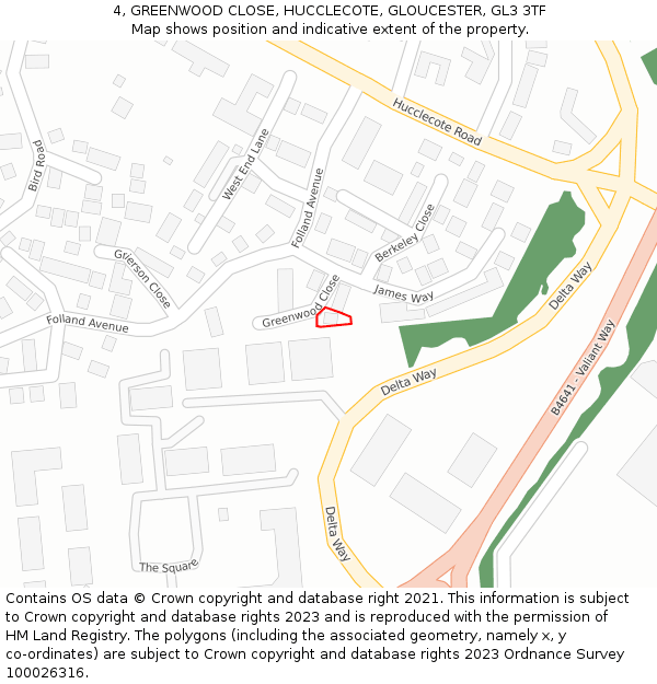4, GREENWOOD CLOSE, HUCCLECOTE, GLOUCESTER, GL3 3TF: Location map and indicative extent of plot