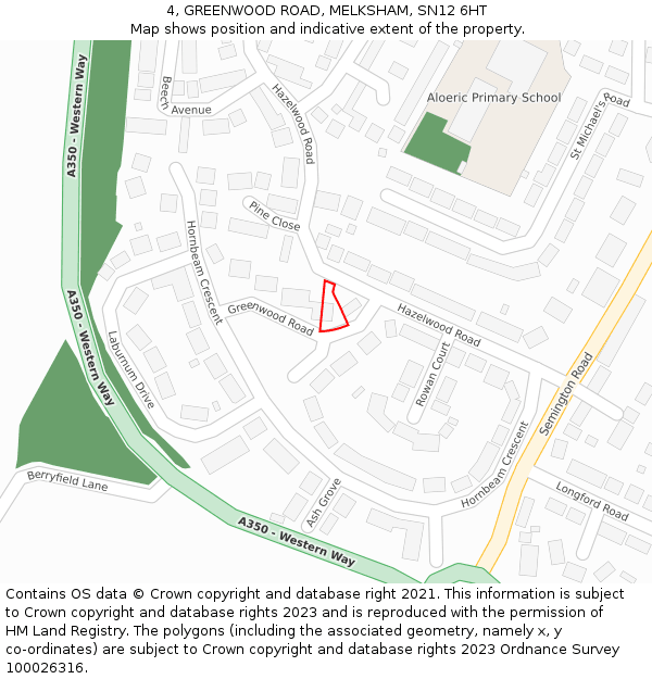 4, GREENWOOD ROAD, MELKSHAM, SN12 6HT: Location map and indicative extent of plot
