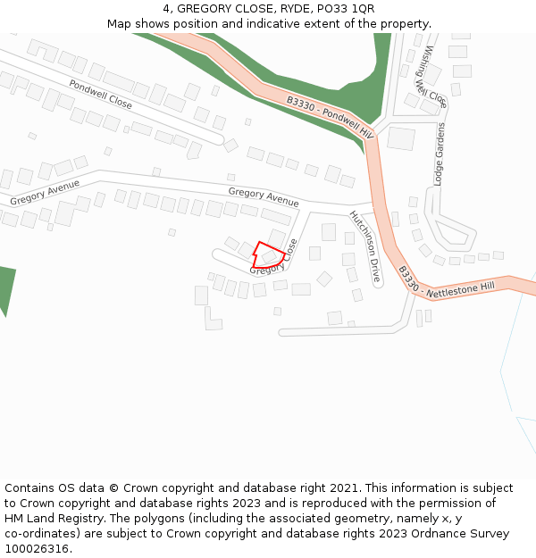 4, GREGORY CLOSE, RYDE, PO33 1QR: Location map and indicative extent of plot