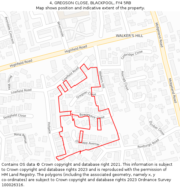 4, GREGSON CLOSE, BLACKPOOL, FY4 5RB: Location map and indicative extent of plot