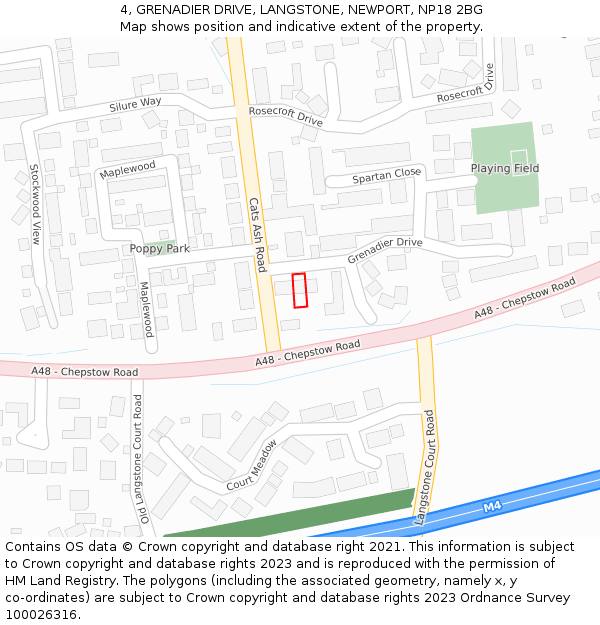 4, GRENADIER DRIVE, LANGSTONE, NEWPORT, NP18 2BG: Location map and indicative extent of plot