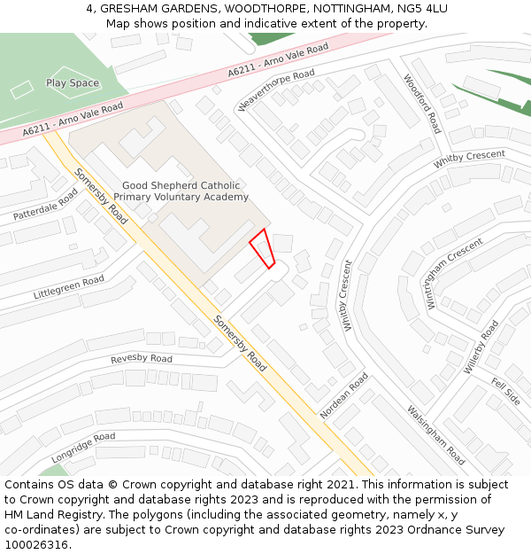 4, GRESHAM GARDENS, WOODTHORPE, NOTTINGHAM, NG5 4LU: Location map and indicative extent of plot