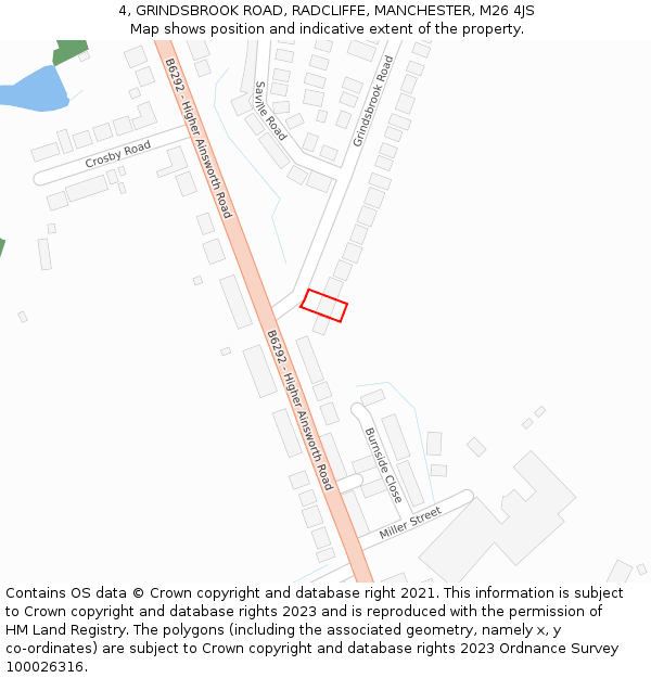 4, GRINDSBROOK ROAD, RADCLIFFE, MANCHESTER, M26 4JS: Location map and indicative extent of plot