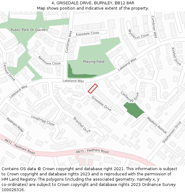 4, GRISEDALE DRIVE, BURNLEY, BB12 8AR: Location map and indicative extent of plot