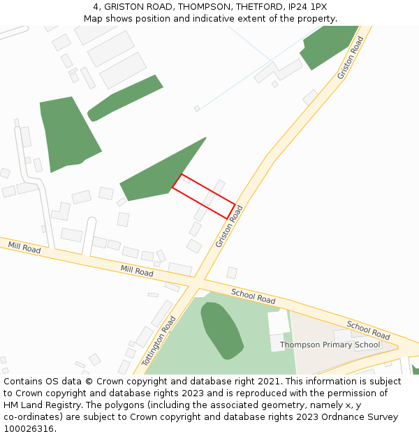 4, GRISTON ROAD, THOMPSON, THETFORD, IP24 1PX: Location map and indicative extent of plot