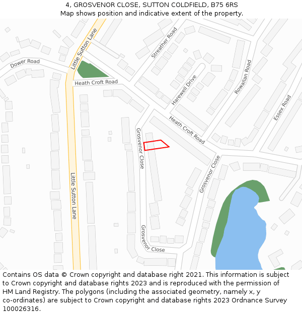 4, GROSVENOR CLOSE, SUTTON COLDFIELD, B75 6RS: Location map and indicative extent of plot