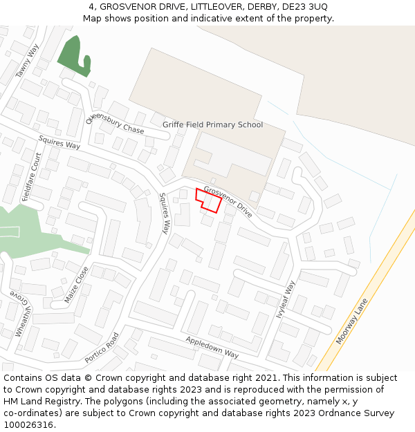 4, GROSVENOR DRIVE, LITTLEOVER, DERBY, DE23 3UQ: Location map and indicative extent of plot