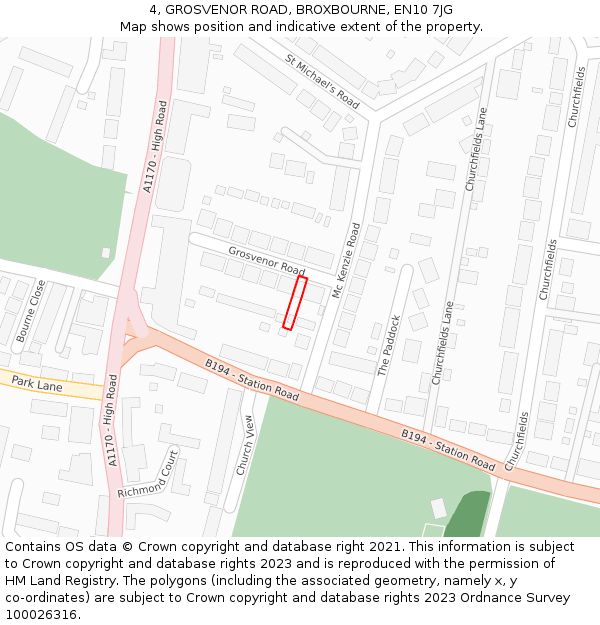 4, GROSVENOR ROAD, BROXBOURNE, EN10 7JG: Location map and indicative extent of plot