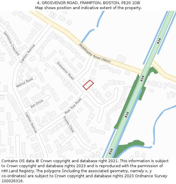 4, GROSVENOR ROAD, FRAMPTON, BOSTON, PE20 1DB: Location map and indicative extent of plot