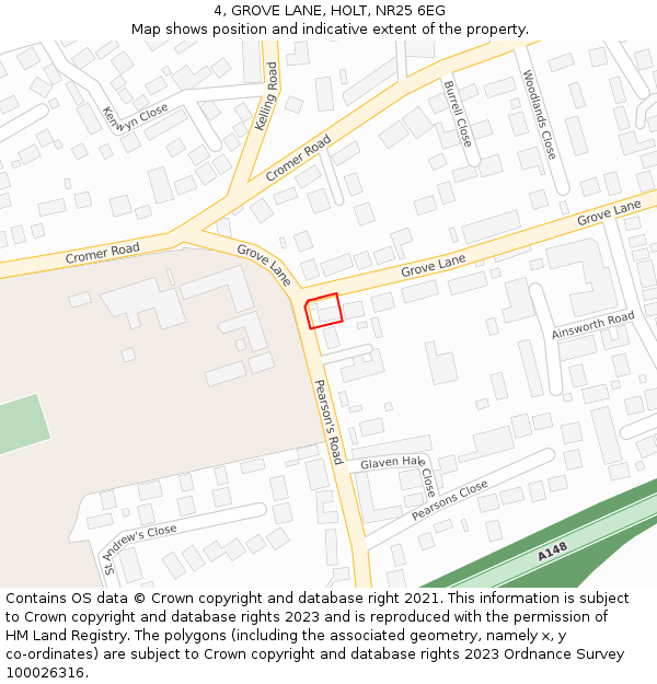 4, GROVE LANE, HOLT, NR25 6EG: Location map and indicative extent of plot