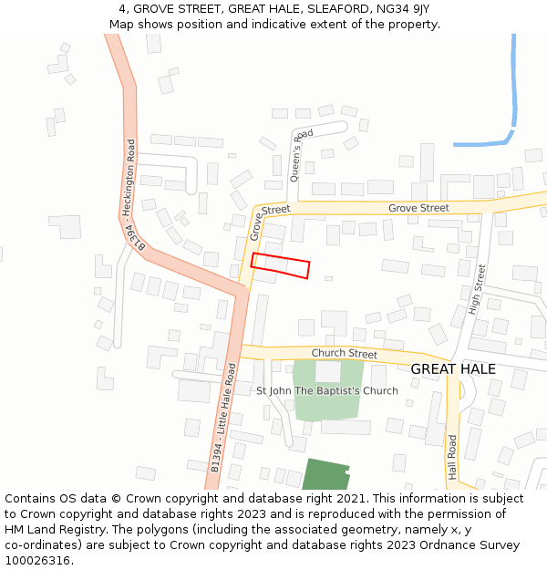 4, GROVE STREET, GREAT HALE, SLEAFORD, NG34 9JY: Location map and indicative extent of plot