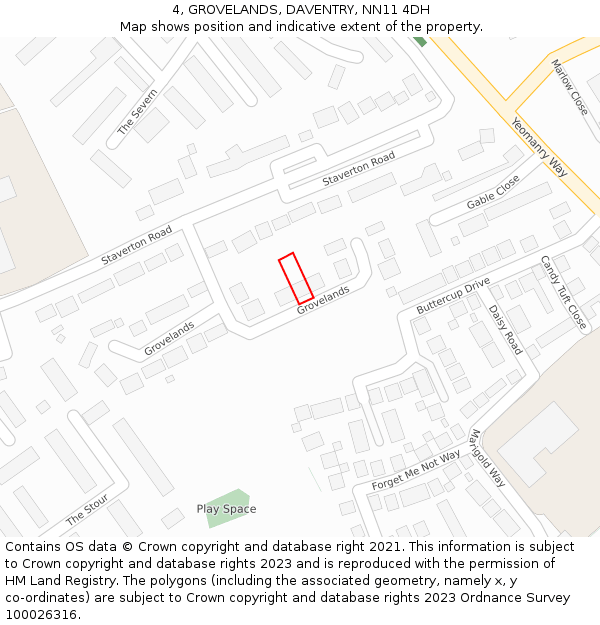 4, GROVELANDS, DAVENTRY, NN11 4DH: Location map and indicative extent of plot