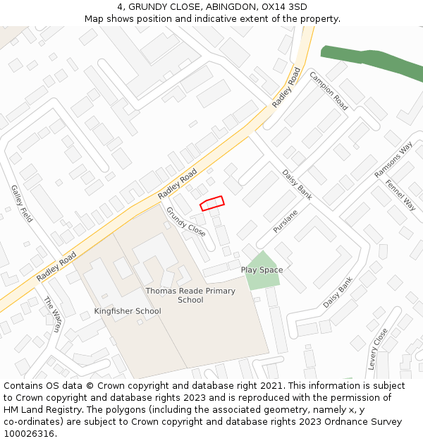 4, GRUNDY CLOSE, ABINGDON, OX14 3SD: Location map and indicative extent of plot