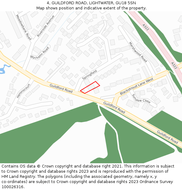 4, GUILDFORD ROAD, LIGHTWATER, GU18 5SN: Location map and indicative extent of plot