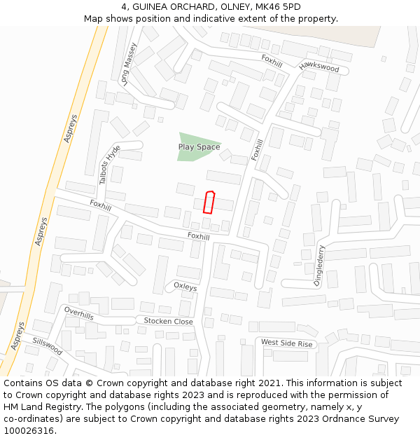 4, GUINEA ORCHARD, OLNEY, MK46 5PD: Location map and indicative extent of plot