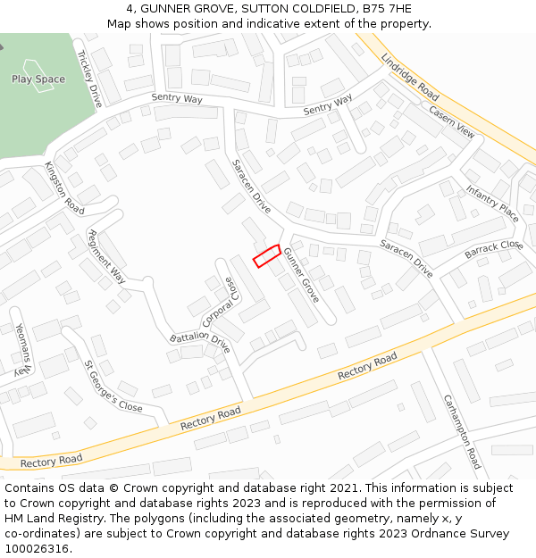 4, GUNNER GROVE, SUTTON COLDFIELD, B75 7HE: Location map and indicative extent of plot