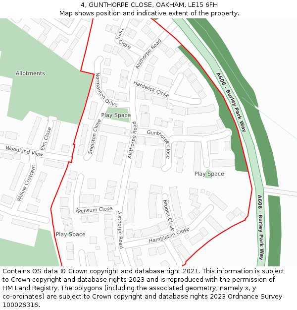 4, GUNTHORPE CLOSE, OAKHAM, LE15 6FH: Location map and indicative extent of plot