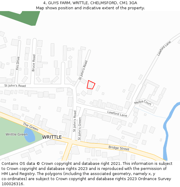 4, GUYS FARM, WRITTLE, CHELMSFORD, CM1 3GA: Location map and indicative extent of plot