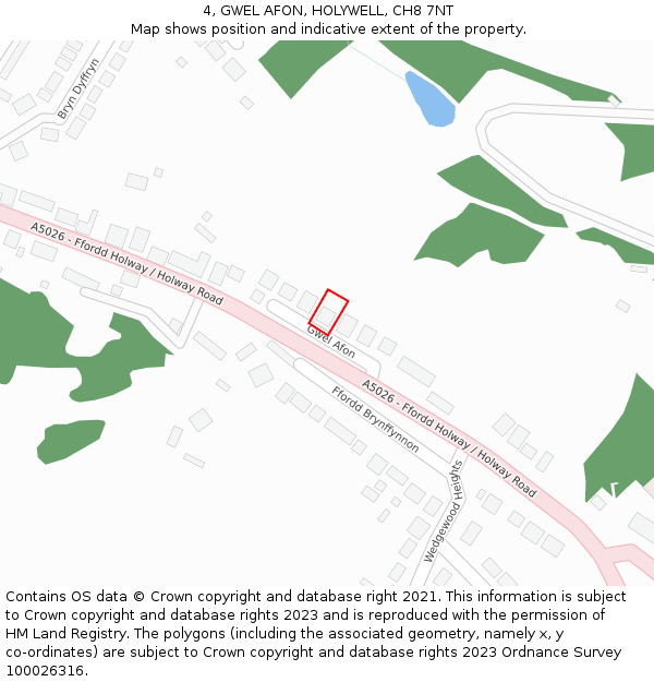 4, GWEL AFON, HOLYWELL, CH8 7NT: Location map and indicative extent of plot