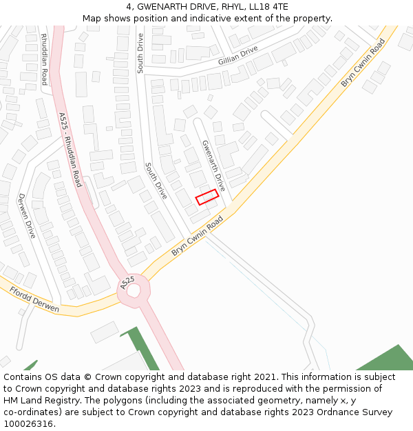 4, GWENARTH DRIVE, RHYL, LL18 4TE: Location map and indicative extent of plot