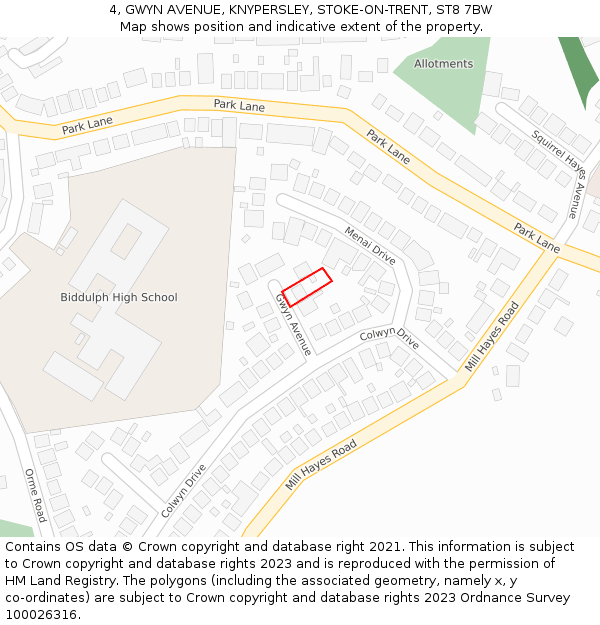 4, GWYN AVENUE, KNYPERSLEY, STOKE-ON-TRENT, ST8 7BW: Location map and indicative extent of plot