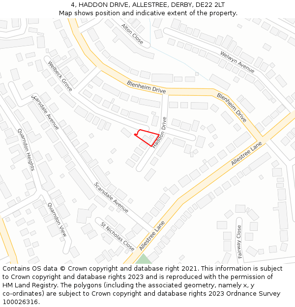 4, HADDON DRIVE, ALLESTREE, DERBY, DE22 2LT: Location map and indicative extent of plot