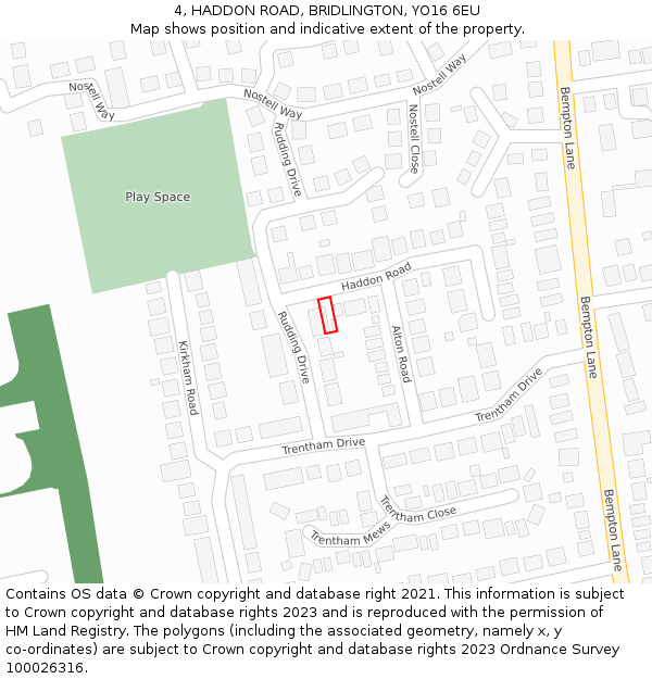 4, HADDON ROAD, BRIDLINGTON, YO16 6EU: Location map and indicative extent of plot