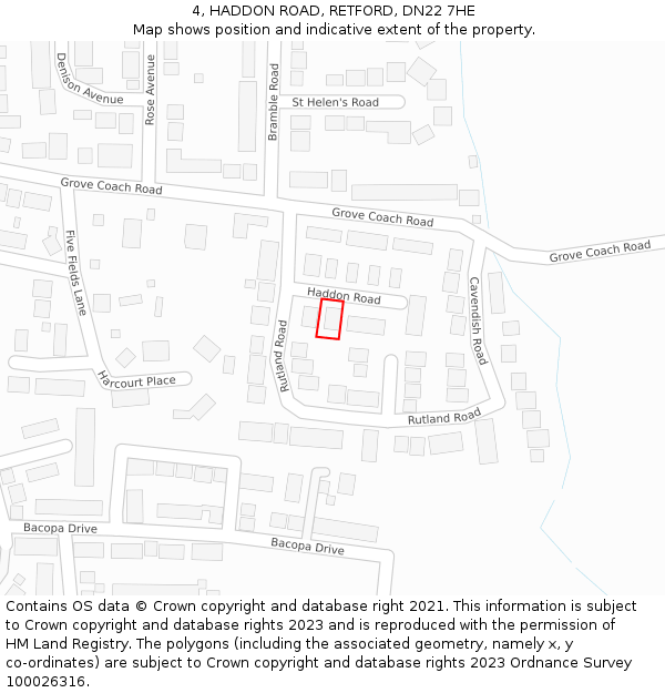 4, HADDON ROAD, RETFORD, DN22 7HE: Location map and indicative extent of plot