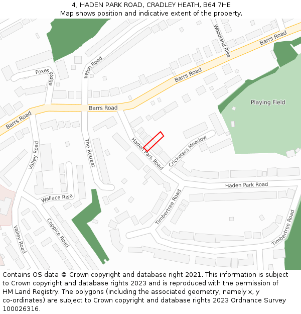 4, HADEN PARK ROAD, CRADLEY HEATH, B64 7HE: Location map and indicative extent of plot