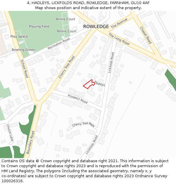 4, HADLEYS, LICKFOLDS ROAD, ROWLEDGE, FARNHAM, GU10 4AF: Location map and indicative extent of plot