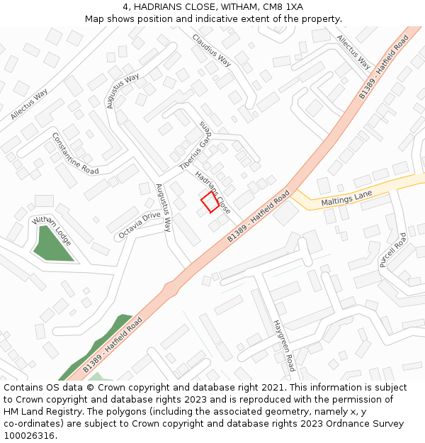 4, HADRIANS CLOSE, WITHAM, CM8 1XA: Location map and indicative extent of plot