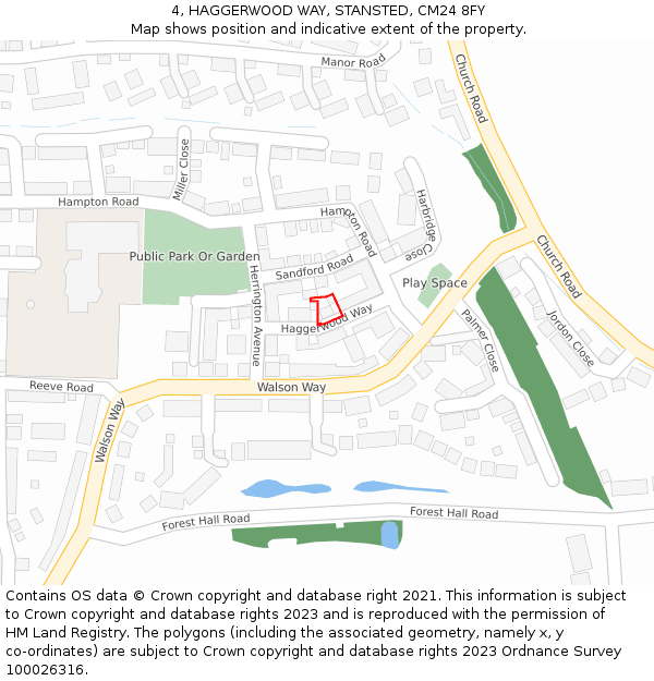 4, HAGGERWOOD WAY, STANSTED, CM24 8FY: Location map and indicative extent of plot