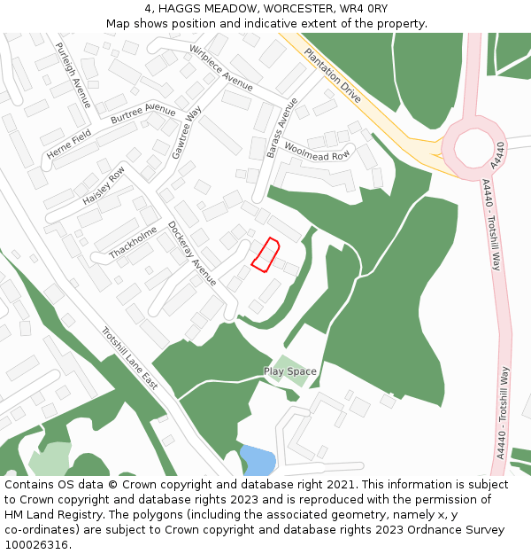 4, HAGGS MEADOW, WORCESTER, WR4 0RY: Location map and indicative extent of plot