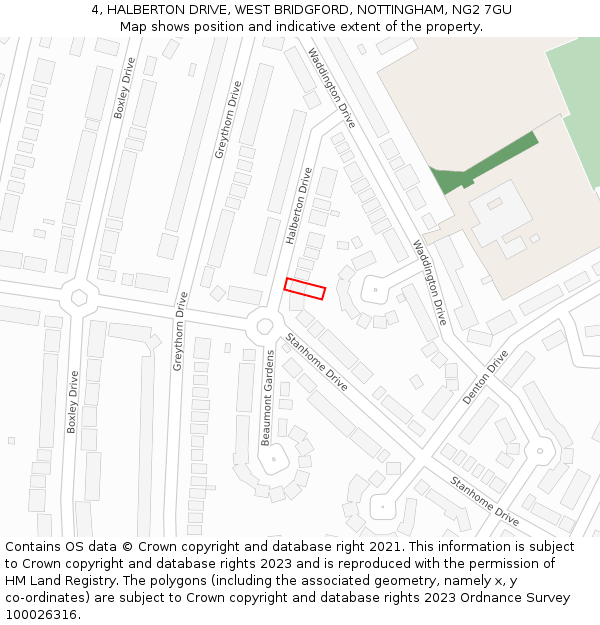 4, HALBERTON DRIVE, WEST BRIDGFORD, NOTTINGHAM, NG2 7GU: Location map and indicative extent of plot