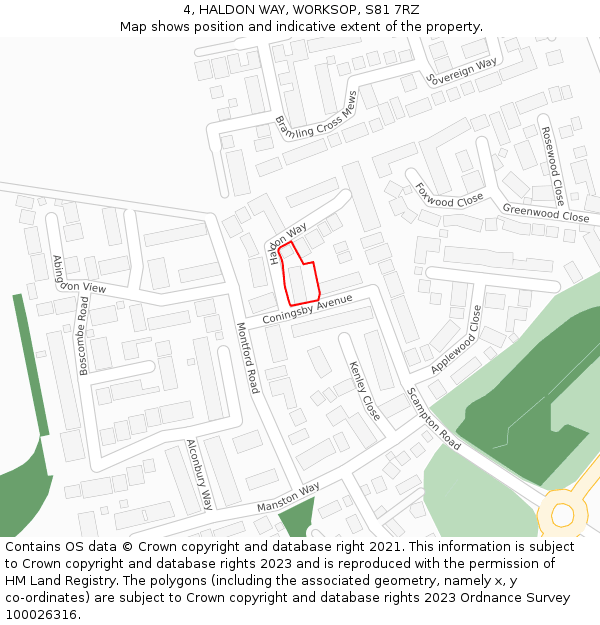 4, HALDON WAY, WORKSOP, S81 7RZ: Location map and indicative extent of plot