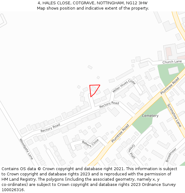 4, HALES CLOSE, COTGRAVE, NOTTINGHAM, NG12 3HW: Location map and indicative extent of plot