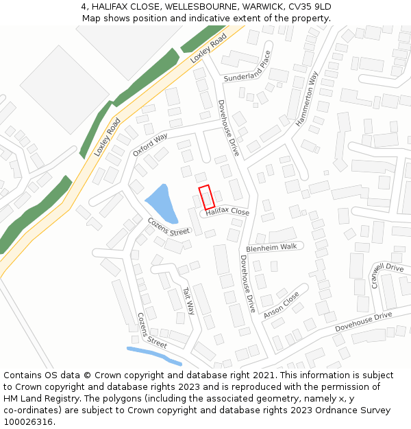 4, HALIFAX CLOSE, WELLESBOURNE, WARWICK, CV35 9LD: Location map and indicative extent of plot