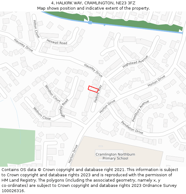 4, HALKIRK WAY, CRAMLINGTON, NE23 3FZ: Location map and indicative extent of plot