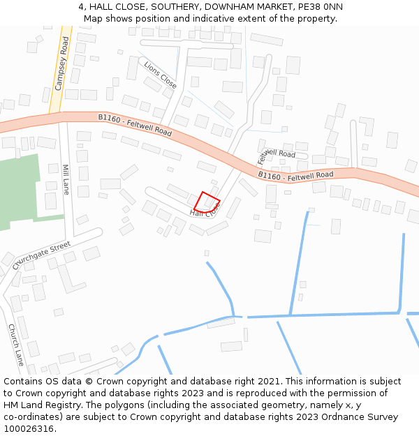 4, HALL CLOSE, SOUTHERY, DOWNHAM MARKET, PE38 0NN: Location map and indicative extent of plot